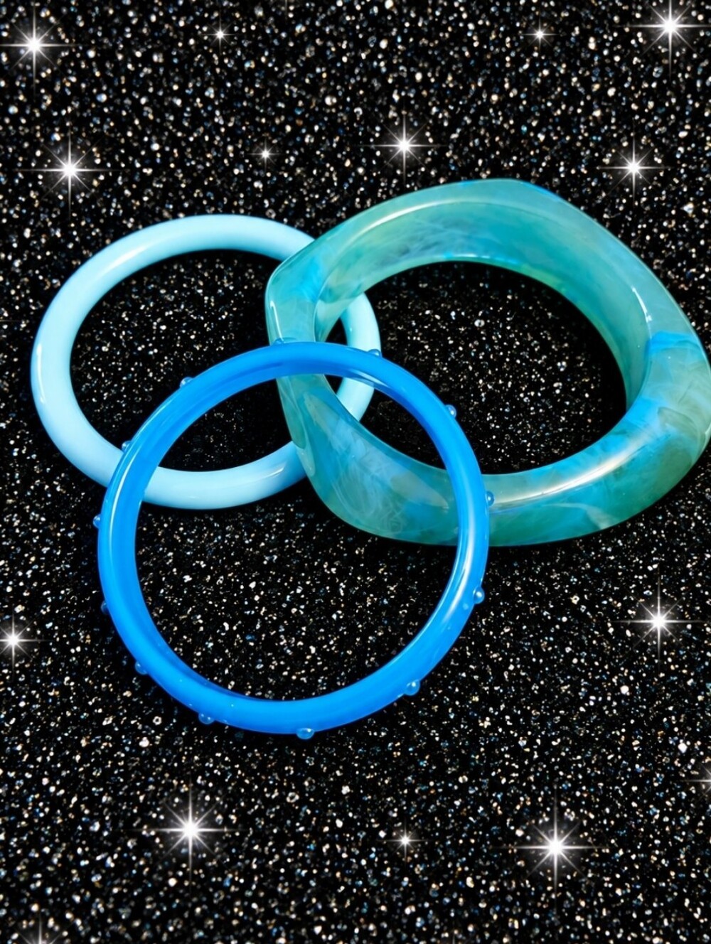 Pinup Blue and Aqua Resin Bangle Bracelet Set - Women Jewelry